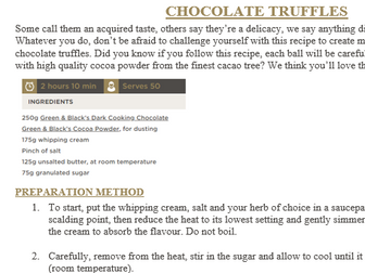 Year 3 or 4 Chocolate Instructions English Planning and Resources