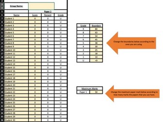 GCSE 9-1 Grade estimator spreadsheet.