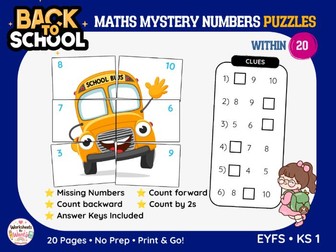 Back to School Maths Mystery Number Puzzles | Missing Numbers and Counting Within 20