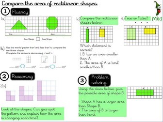 Area- Compare the area of rectilinear shapes