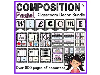 Composition Notebook Classroom Decor Bundle; Pastel Classroom Printable CanvaTemplates