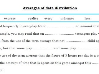 Literacy - Averages - Fill in blank