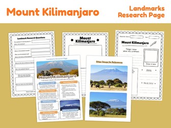 Mount Kilimanjaro Landmark Research Project | Geography Worksheets