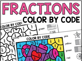 Identifying Fractions Worksheets Color by Number review 2nd 3rd 4th grade