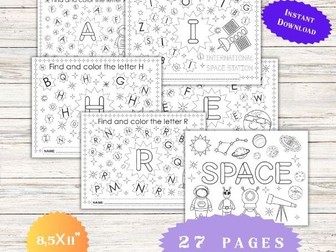 Alphabet Hunt Printable Find the Letters Coloring Worksheets Space Learning Bundle  Dyslexia