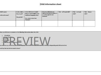 EYFS transition child information sheet