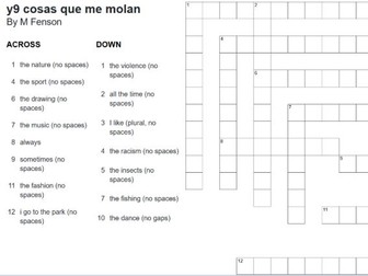 Spanish crossword_Cosas que me molan crossword for vocabulary