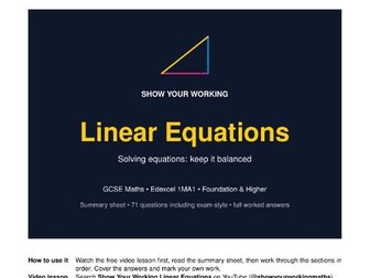 Linear Equations GCSE Maths Revision Pack | Edexcel 1MA1 | Worked Answers