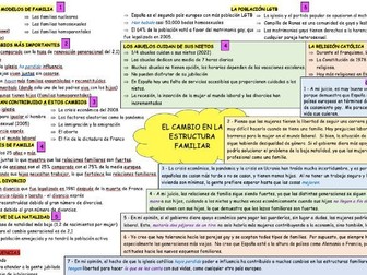 A-Level Spanish Learning mat  Paper 3 "El cambio de la estructura familiar"