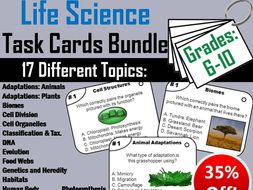 Life Science Task Cards: Biomes, DNA, Habitats, Life Cycles, Food Webs etc.