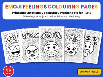 Emoji Feelings Colouring Pages | 28 Emotion Words | Printable Colouring Page Worksheets PSHE