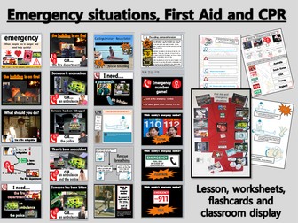 Emergency situations, CPR and First Aid.  WHOLE LESSON, 3xworksheets and wall display. KS2 EFL TEFL