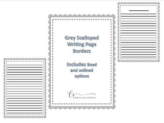Grey Scalloped Writing Page Border: with lined and unlined options