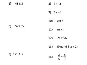 Aiming for a Grade 1 GCSE Maths- revision/recall mix questions