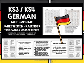 GERMAN DATES DAYS MONTHS SEASONS CHALLENGE CARDS & WORD SEARCHES