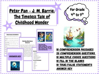Peter Pan Reading Comprehension Pack | J.M. Barrie Novel Study for Grades 4–9 | worksheets