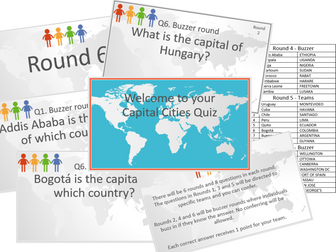 Capital Cities Quiz ppt - 6 Rounds, 8 Qs in each round & A sheet and score sheet