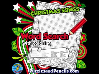 Christmas Songs Word Search Puzzle Activity Page | Holiday Songs