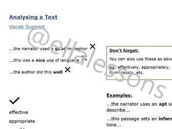 Analysing a Text - Vocab Support