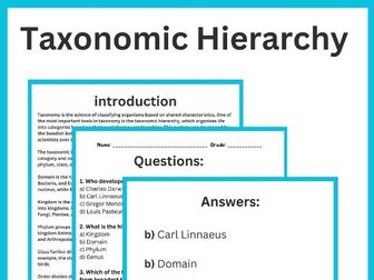 taxonomic hierarchy Reading Passage with Multiple Choice Quiz worksheet