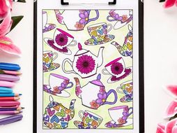 Tea Party Coloring Page | Printable PDF 8.5x11" Coloring Page