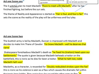 Macbeth revision booklet - plot and key quotes