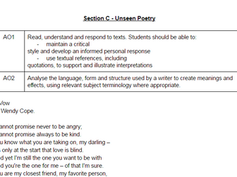 33 Unseen Poems with questions and assessment objectives