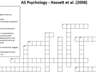 AS Level Psychology Crossword - Hassett et al. (2008) WITH ANSWERS