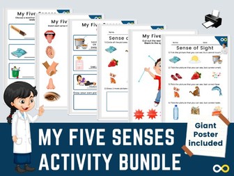 My five senses worksheet bundle with free classroom poster