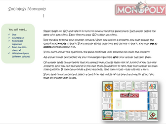 Sociology A Level revision - Monopoly game