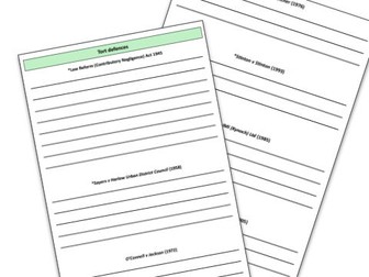 Tort defences and remedies - cases and statutes worksheets (AQA A-level law)
