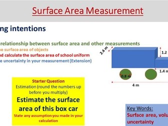 Surface Area Calc.  (Maths in Science)