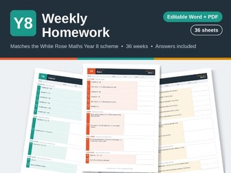 Year 8 Weekly Maths Homework – White Rose Maths aligned