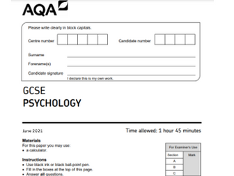 GCSE Psychology AQA Mock paper/Assessment with mark scheme