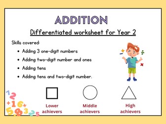 Year 2 Addition Worksheet | Differentiated Tasks | Word Problems