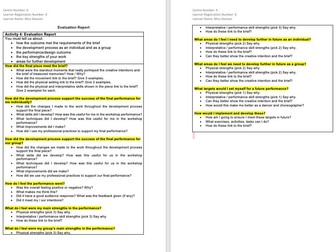 BTEC Dance - Comp 3 Evaluation log question sheet