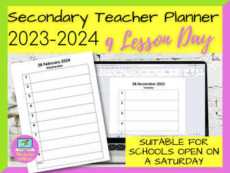 Secondary Teacher Planner 2023-2024 – 9 Lesson Day including Saturdays