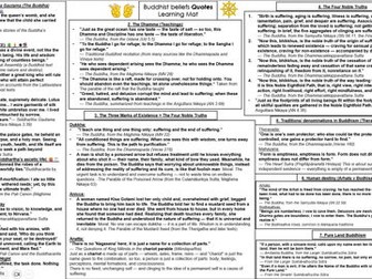 AQA Buddhist Beliefs QUOTES- Learning Mat