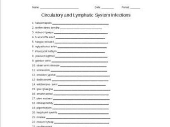 Circulatory, Lymphatic System Infections Word Scramble for a Microbiology Course