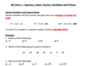 M3 - Squares, Cubes, Primes, Factors and Multiples