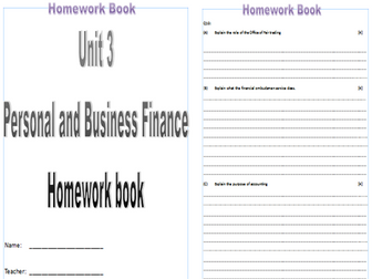 BTEC Business 2016 Unit 3 Personal & Business Finance Homework Book