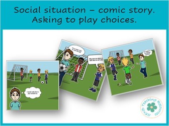 Social situation comic story. Choices and consequences (playground, football)