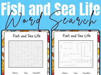 Fish and Sea Life - Word Search No Prep Activity Printable Worksheet