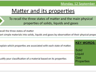 KS3 Chemistry Year 7 - Matter and its properties - Chemistry Term 1 Lesson 1