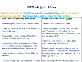 100 Words to Tell a Story: Worksheet for Independent Work