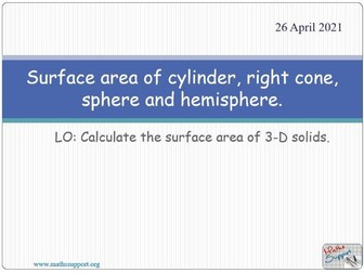 Surface area of cylinders, cones and spheres