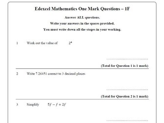 Edexcel GCSE Maths 9-1 Starter Questions