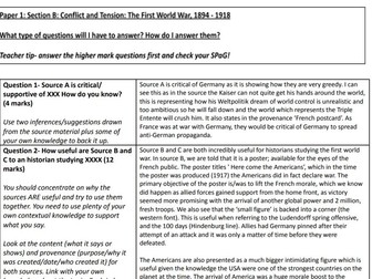 Exam Technique Help Sheet- AQA GCSE History Paper 1 WW1