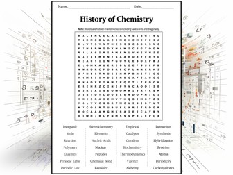 History of Chemistry Word Search Puzzle Worksheet Activity