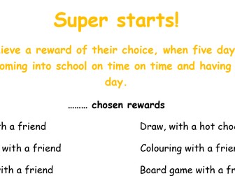 Super Start Reward Chart -Morning entry support for anxious or reluctant pupils.